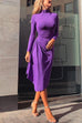 Priyavil Mockneck Long Sleeve Ruched Glitter Dress