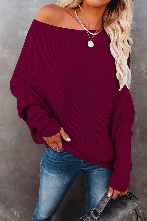 Priyavil Off Shoulder Raglan Sleeve Loose Sweater