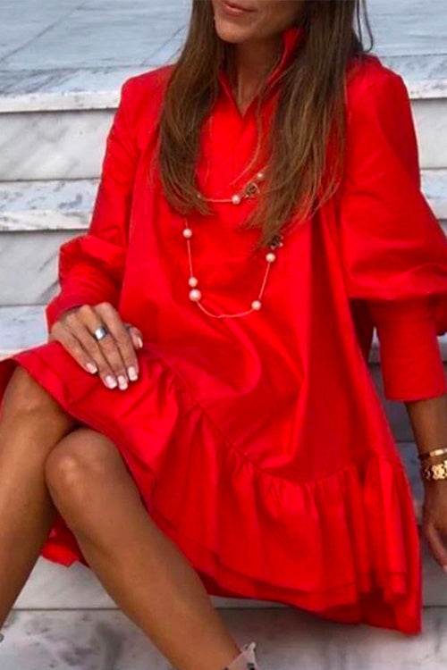 Priyavil V Neck Lantern Sleeve Ruffle Layered Dress