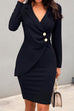 Priyavil Fashion Style Wrap V Neck Buttons Bodycon Dress