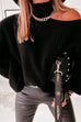 Priyavil Mockneck Cold Shoulder Long Sleeve Loose Sweater