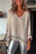 Priyavil V Neck Long Sleeve Hollow Out Cozy Sweater