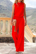 Priyavil Crewneck Sleeveless Waisted Wide Leg Jumpsuit