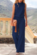 Priyavil Crewneck Sleeveless Waisted Wide Leg Jumpsuit