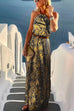 Priyavil Halter Sleeveless Waisted Printed Holiday Dress