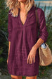 Priyavil V Neck Long Sleeve Cotton Linen Dress