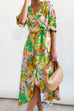Priyavil Wrap V Neck Lantern Sleeve Tie Waist Printed Dress