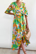 Priyavil Wrap V Neck Lantern Sleeve Tie Waist Printed Dress