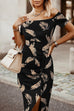 Priyavil Off Shoulder Short Sleeve Bodycon Printed Dress