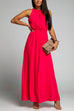 Priyavil Crewneck Sleeveless Waisted Side Split Dress