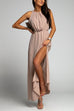 Priyavil Crewneck Sleeveless Waisted Side Split Dress