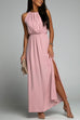 Priyavil Crewneck Sleeveless Waisted Side Split Dress