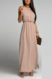 Priyavil Crewneck Sleeveless Waisted Side Split Dress