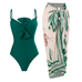 Priyavil Bow Front One-piece Swimsuit and Printed Wrap Cover Up Skirt Set