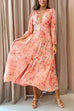 Priyavil V Neck Button Up Waisted Floral Midi Swing Dress