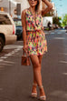 Priyavil Sleeveless Zip Up Tie Waist Printed Mini Dress