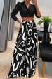Priyavil Twist Knot Long Sleeve Crop Top Printed Wide Leg Pants Set