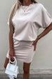 Priyavil Crewneck Short Sleeve Waisted Solid Mini Dress