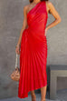 Priyavil One Shoulder Cut Out Waist Ruched Irregular Pleated Dress