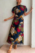 Priyavil Puff Sleeve Cut Out Waist Floral Maxi Swing Dress