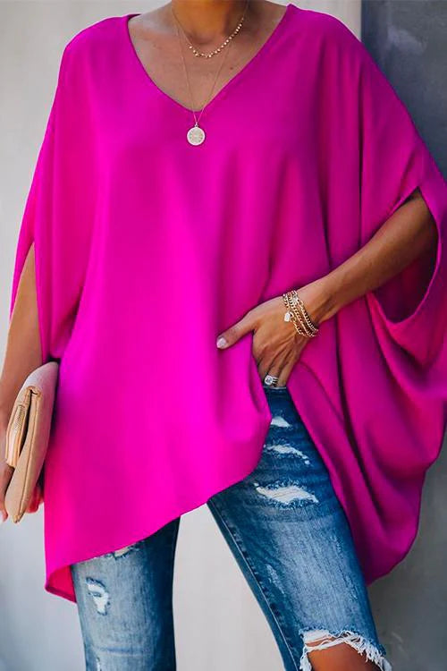 Priyavil V Neck Batwing Sleeve Oversized T Shirt