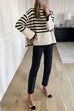 Priyavil Striped Tuetleneck Side Split Pullover Sweater