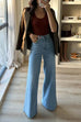 Distressed High Waist Flare Wide Leg Jeans