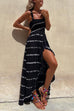Priyavil Square Collar High Slit Tie Dye Ruffle Swing Maxi Cami Dress