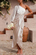 Priyavil One Shoulder Tie Waist Satin Tulip Maxi Party Dress
