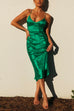 Priyavil Deep V Neck Tie Back Printed Satin Cami Dress