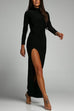 Priyavil Mockneck Long Sleeves High Slit Bodycon Maxi Dress