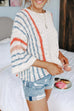 Priyavil 3/4 Sleeve Striped Pullover Sweater