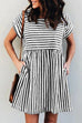 KD Square Collar Striped Casual Dress with Pockets