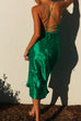 Priyavil Deep V Neck Tie Back Printed Satin Cami Dress