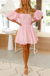 Priyavil Off Shoulder Puff Sleeves Waisted Mini Swing Dress