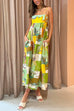 Priyavil Bow Knot Back Dinosaur Printed Cami Maxi Holiday Dress