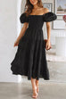 Priyavil Off Shoulder Puff Sleeves Ruffle Tiered Midi Dress