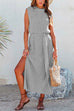 Priyavil Sleeveless Tie Waist Side Split Ribbed Knitting Dress