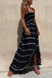 Priyavil Square Collar High Slit Tie Dye Ruffle Swing Maxi Cami Dress