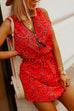 Priyavil Sleeveless Zip Up Tie Waist Printed Mini Dress