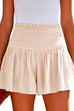 Priyavil Elastic Smocked Waist Wide Leg Solid Shorts