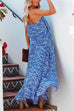 Priyavil Sleeveless Off Shoulder Waisted Slit Maxi Printed Swing Dress