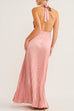 Halter Cut Out Backless Pleated Maxi Party Dress