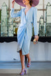 Chic V Neck Long Sleeves Twist Front Wrap Midi Dress