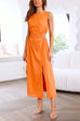 Priyavil Sleeveless Cut Out Waist Slit A-line Maxi Dress