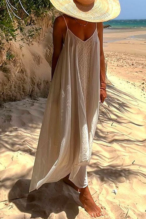 Priyavil V Neck Irregular Hem Swing Cami Beach Dress