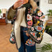 Priyavil Bell Sleeves Ruffle Trim Fleece Lined Floral Coat