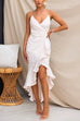 Wrap V Neck Ruffle Trim High Low Hem Cami Party Dress