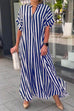 Priyavil Striped V Neck Side Split Oversized Maxi Shirt Dress