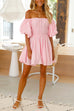 Priyavil Off Shoulder Puff Sleeves Waisted Mini Swing Dress